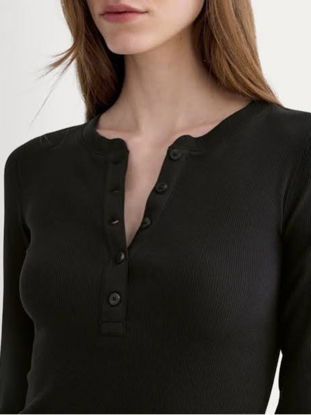 Everlane Women's Black Ribbed Henley Long Sleeve Top NWOT